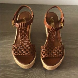 LAUREN by Ralph Lauren brown roped wedges